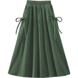 Womens Midi A-Line Corduroy Skirt Green